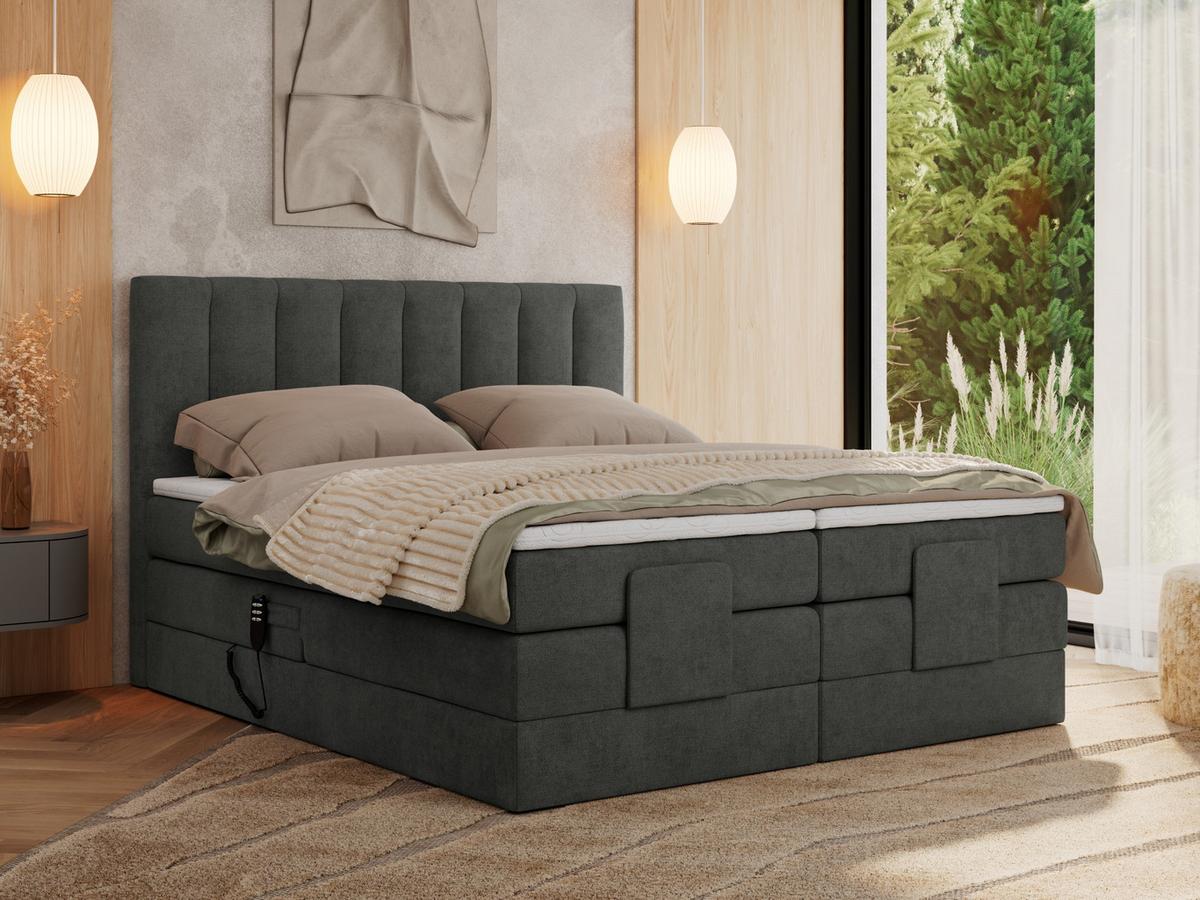 BOXBETT COMFORTO 140/200 - Dunkelgrau Struktur - H4 - Dunkelgrau, Holz/Textil (140/200cm) - MKS