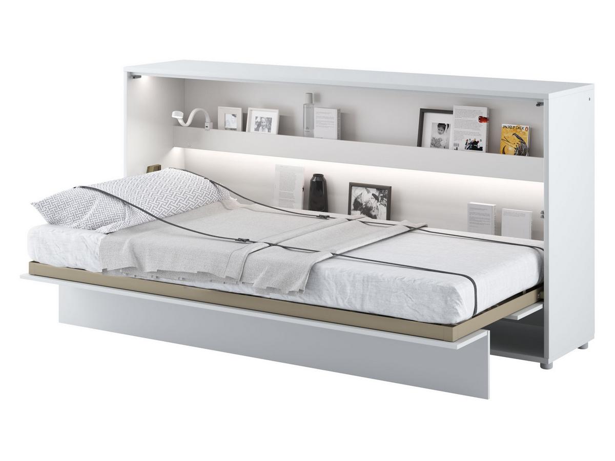 SCHRANKBETT Bed-Concept BC-06 90x200 mit weißer LED Beleuchtung - Weiß Hochglanz/Grau, Holz/Holzwerkstoff (90/200cm) - MIRJAN24