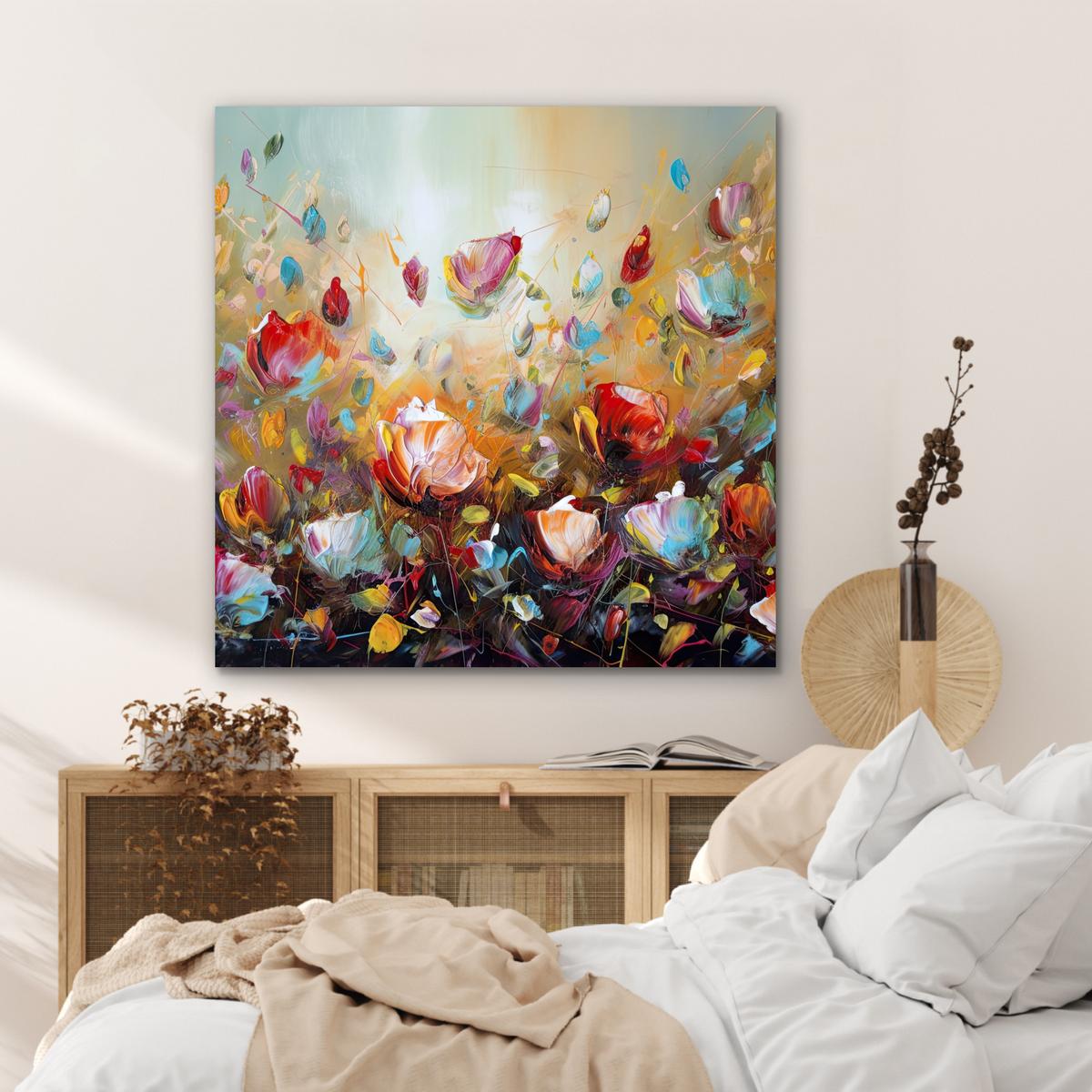 METALLBILD Blumen - Kunst - Natur - Ölgemälde 90x90 cm - Multicolor, Metall (90/90cm) - MuchoWow