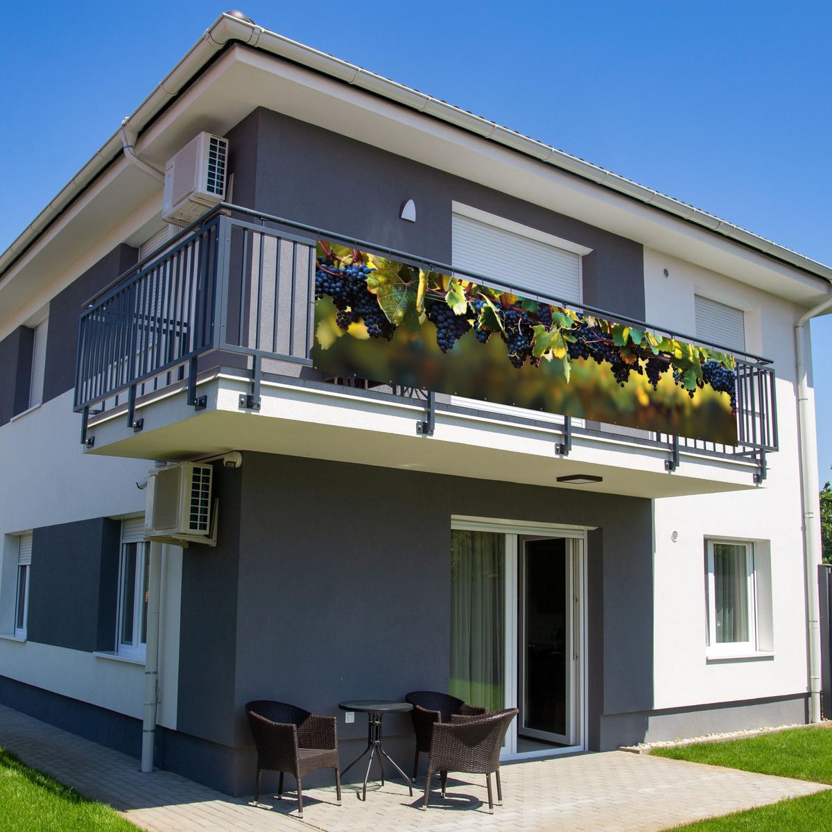 BALKON-SICHTSCHUTZ Trauben - Wein - Natur - Grün Deko XXL 500x120 cm - Weinrot, Kunststoff (500/120cm) - MuchoWow