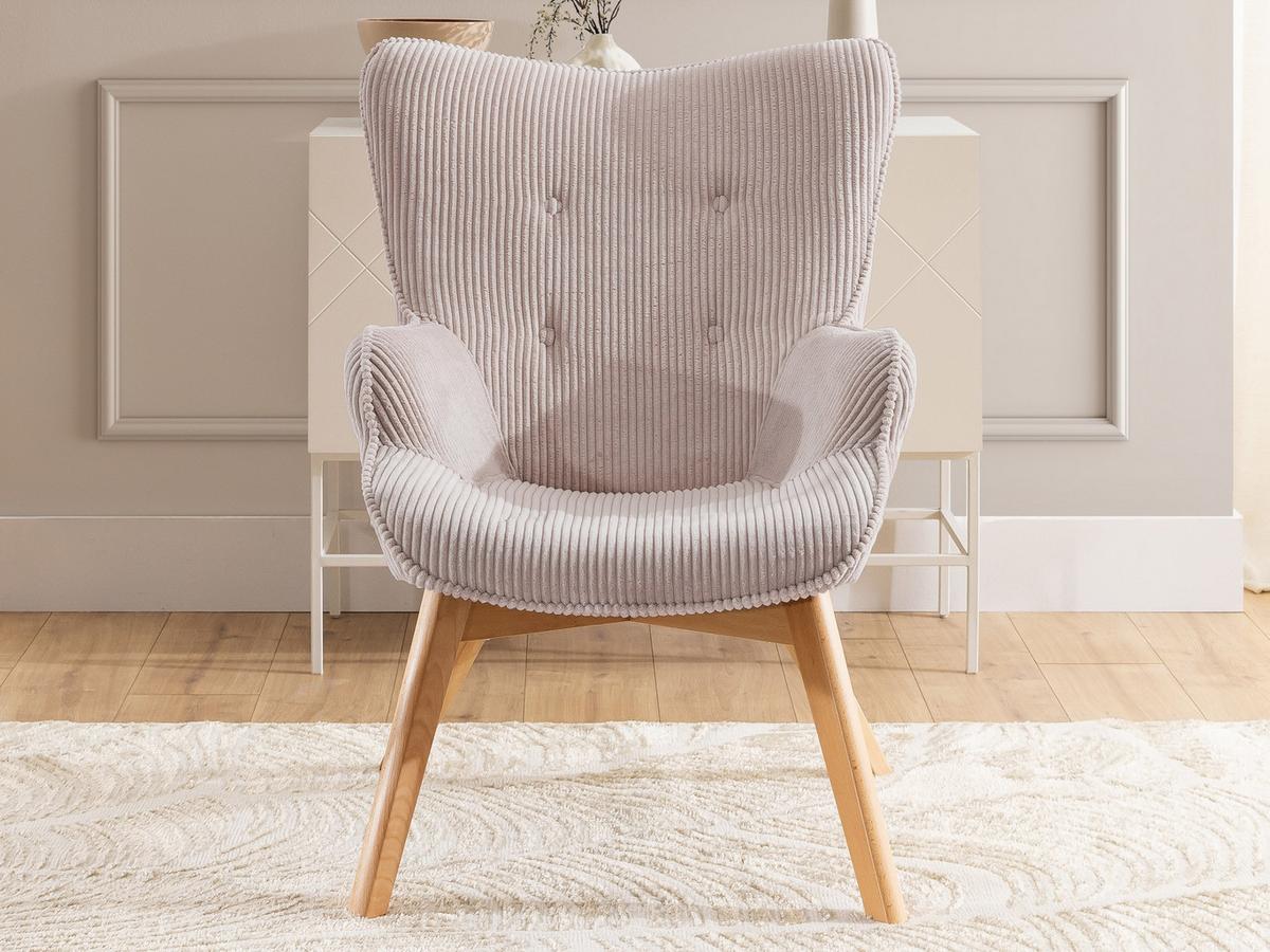 LOUNGESESSEL Lenari Puderrosa Cordstoff mit Füßen in Natur - Hellrosa/Naturfarben, Holz/Textil (71/96/86cm) - S-Style Möbel