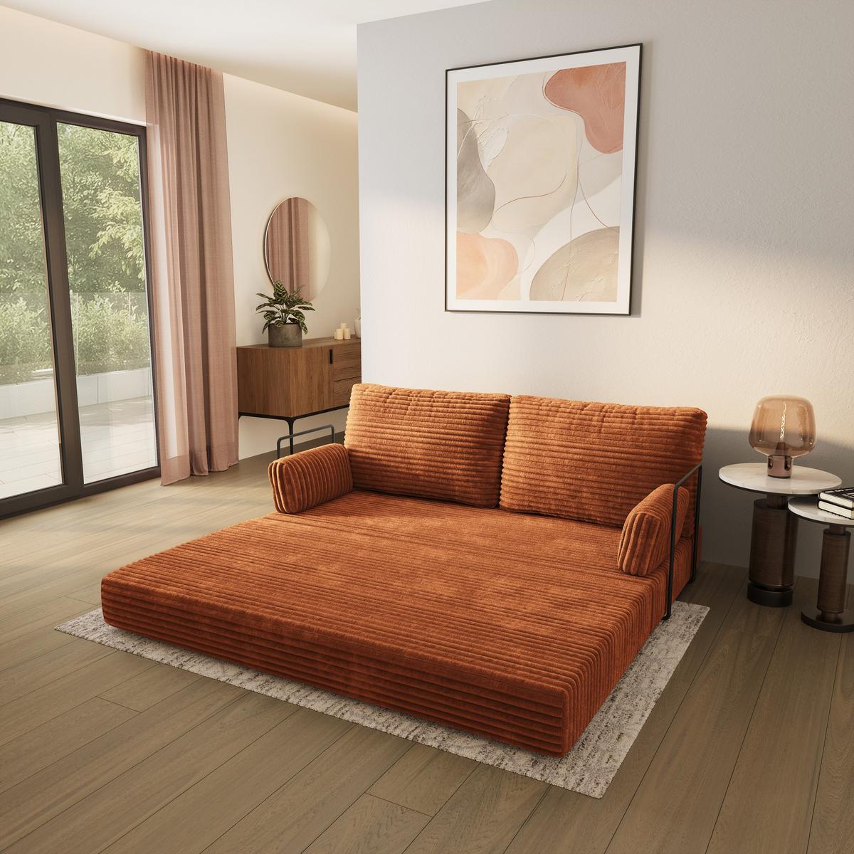 BETTSOFA SILAR aus Schaumstoff Kordstoff Braun Schlaffunktion - Braun, Textil (170/86/80cm) - MASSENO