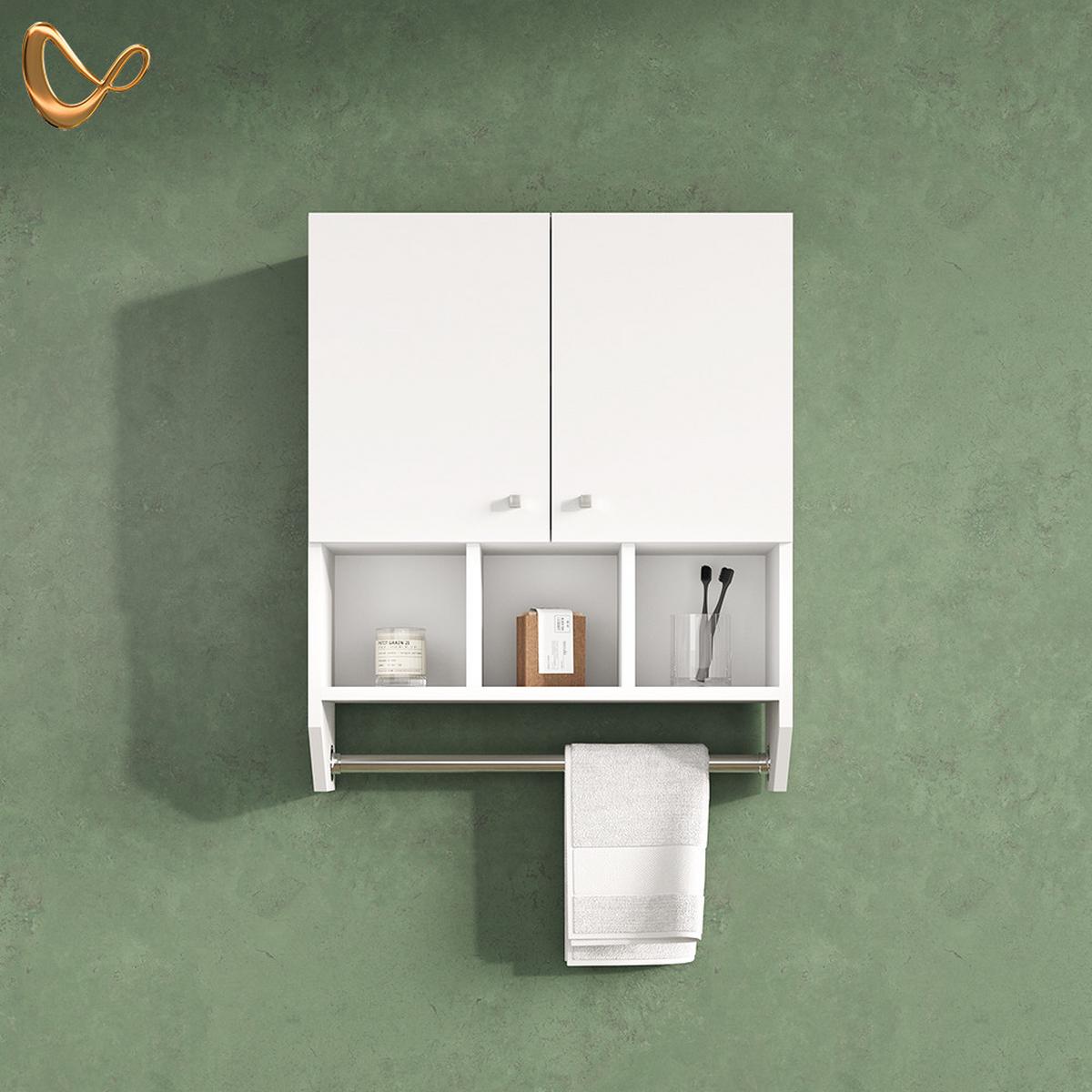 BADSCHRANK Fucino Weiß 59 x 70.5 cm Hängeschrank mit 2 Türen - Weiß, Holzwerkstoff (59/70.5/22cm) - Livinity®