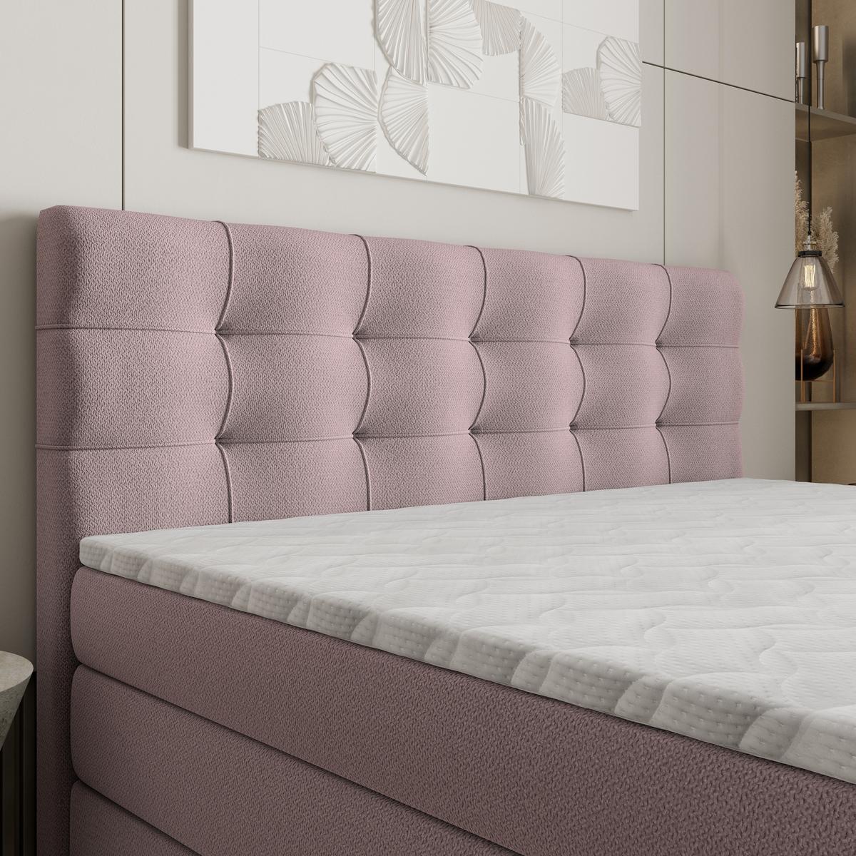 BOXSPRINGBETT AREZI 140x200 cm mit Matratze und Topper - Rosa - Rosa, Holz (140/200cm) - MASSENO