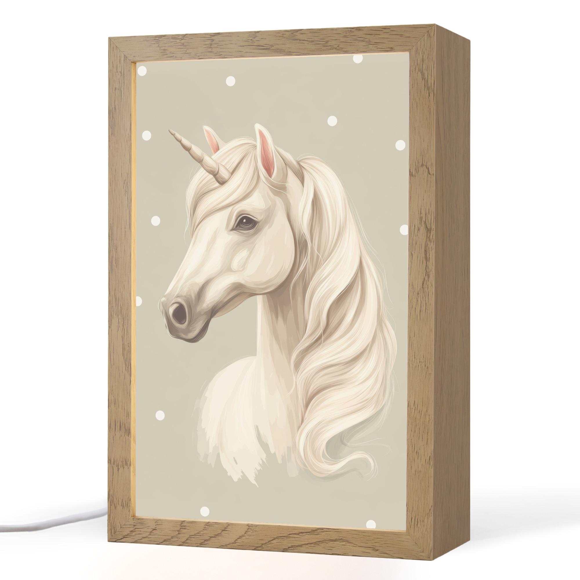 NACHTTISCHLAMPE Einhorn - Weiß - Punkte 20x30 cm - Taupe, Holzwerkstoff (8/20/30cm) - OnlyWow