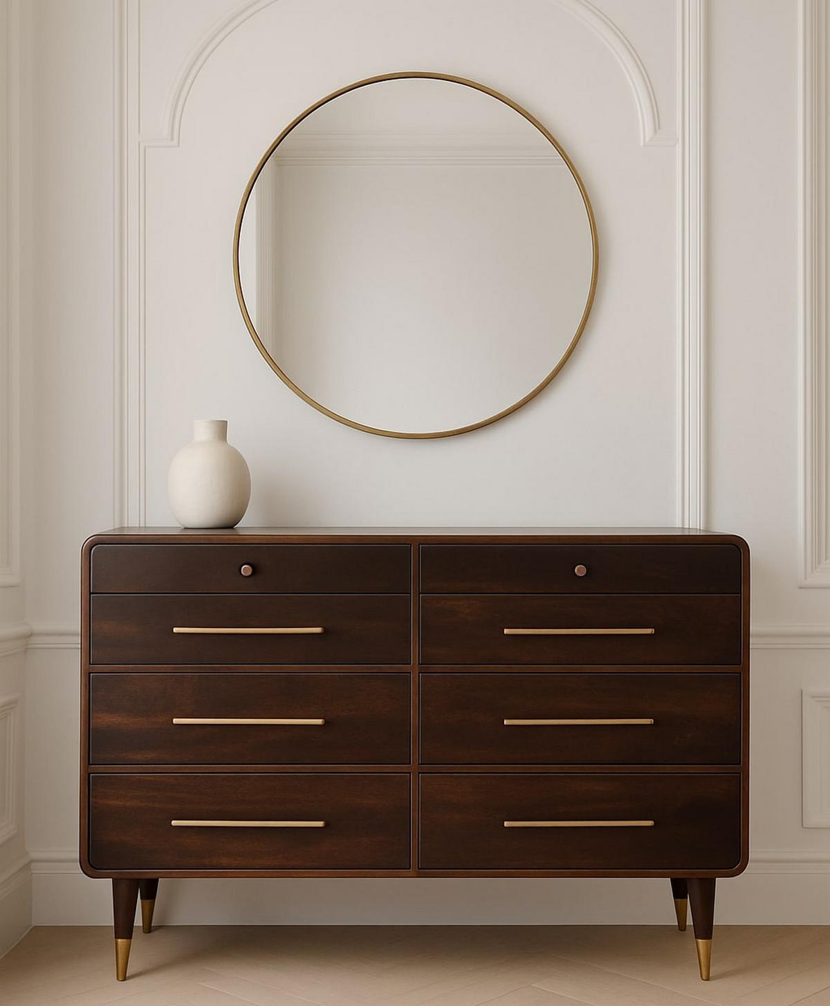 KOMMODE mit edlem Samtbezug in Mokka-Finish, 6 Schubladen, dunkelbraun. - Dunkelbraun, Holz (130/85/35cm) - Artisan Furniture
