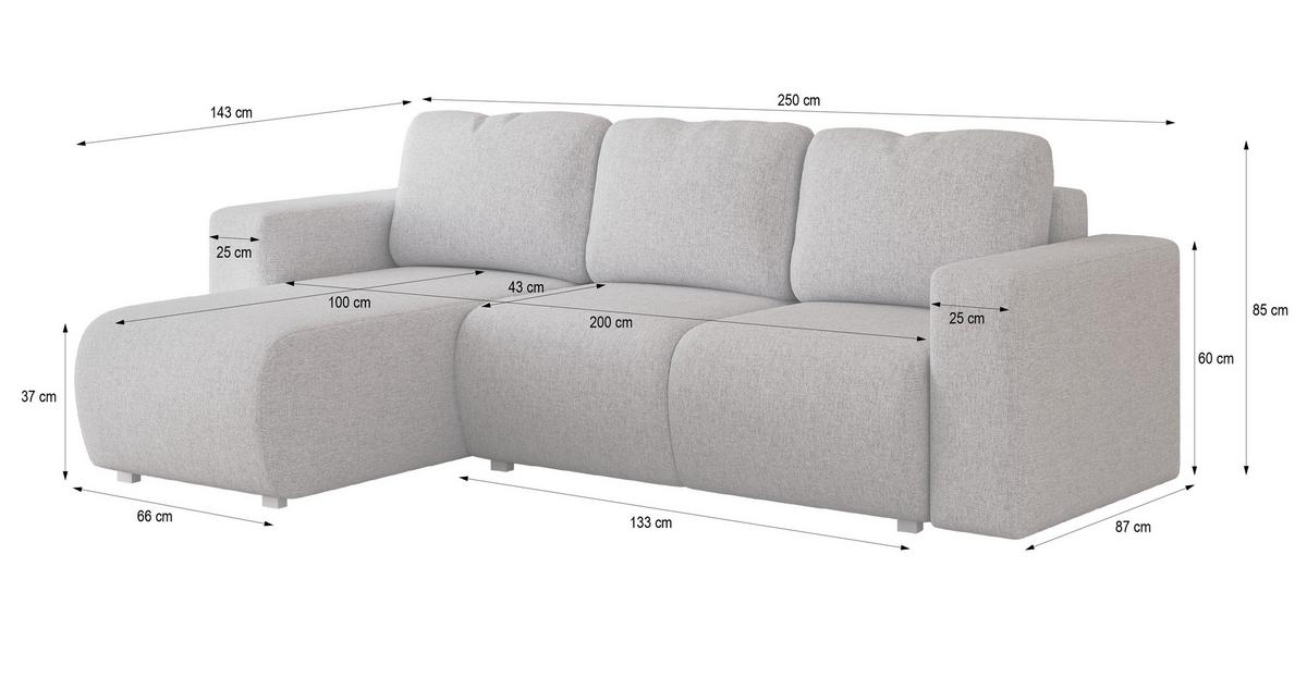 ECKSOFA RINOVA Hellgrau Geflochtener Stoff mit Schlaffunktion - Hellgrau, Holz (250/143cm) - MASSENO