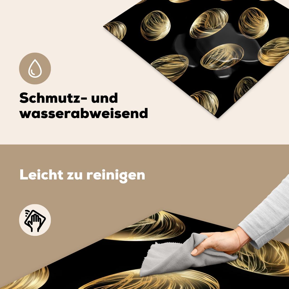HERDABDECKPLATTE Eier - Gold - Muster Abdeckung Ceranfeld 58.3x51.3 cm - Schwarz, Kunststoff (58.3/51.3/0.2cm) - MuchoWow