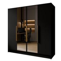 DREHTÜRENSCHRANK RENVO 200/200/51 cm Modern Kleiderschrank 4-türig mit Spiegel Schwarz - Schwarz, Holzwerkstoff (200/200/51cm) - MASSENO