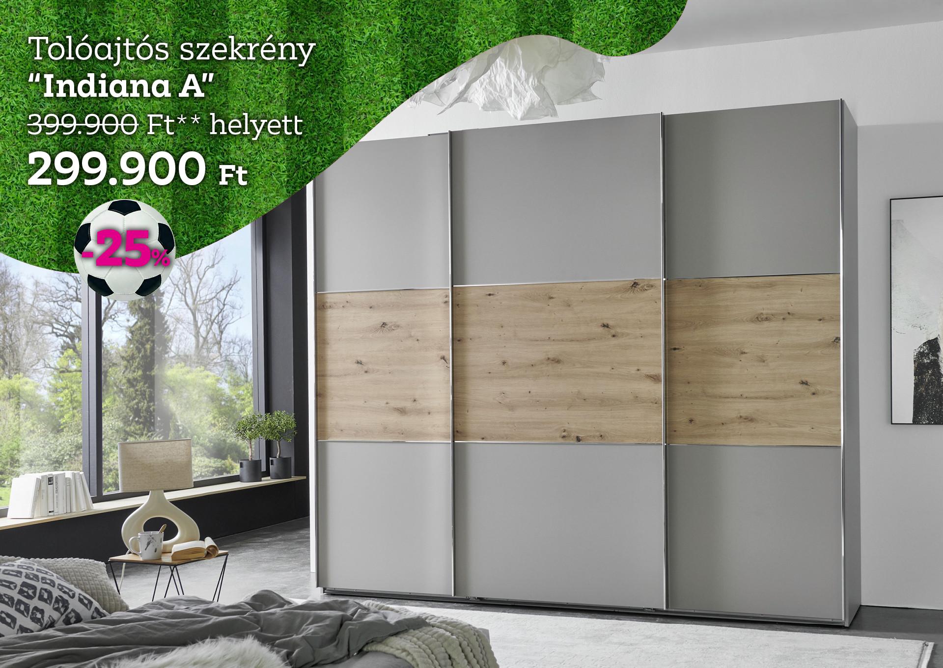Tolóajtós szekrény INDIANA A 399900 Forint helyett 299900 Forint, kedvezmény mértéke 25%