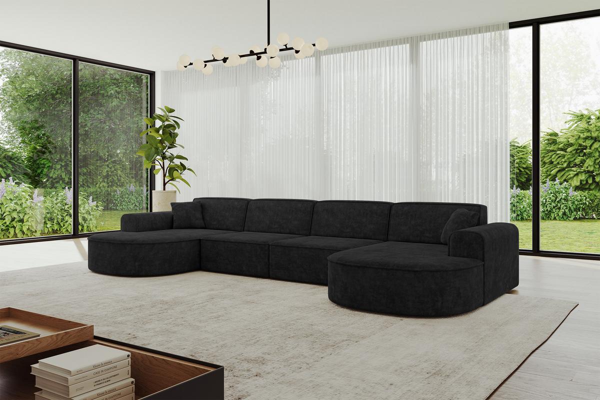 WOHNLANDSCHAFT MARI-U2 - 388x171x79 cm Schwarz Velours - Schwarz, Holzwerkstoff/Kunststoff (388/79/171cm) - ALTDECOR
