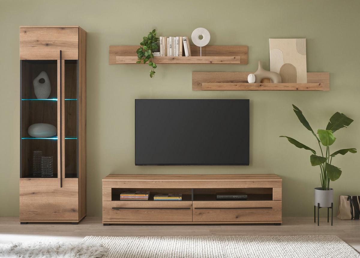TV-LOWBOARD Eiche Evoke, TV Unterschrank 180 cm, Soft-Close-Funktion - Eichefarben/Schwarz, Holzwerkstoff/Kunststoff (180/47/42cm) - Furn.Design