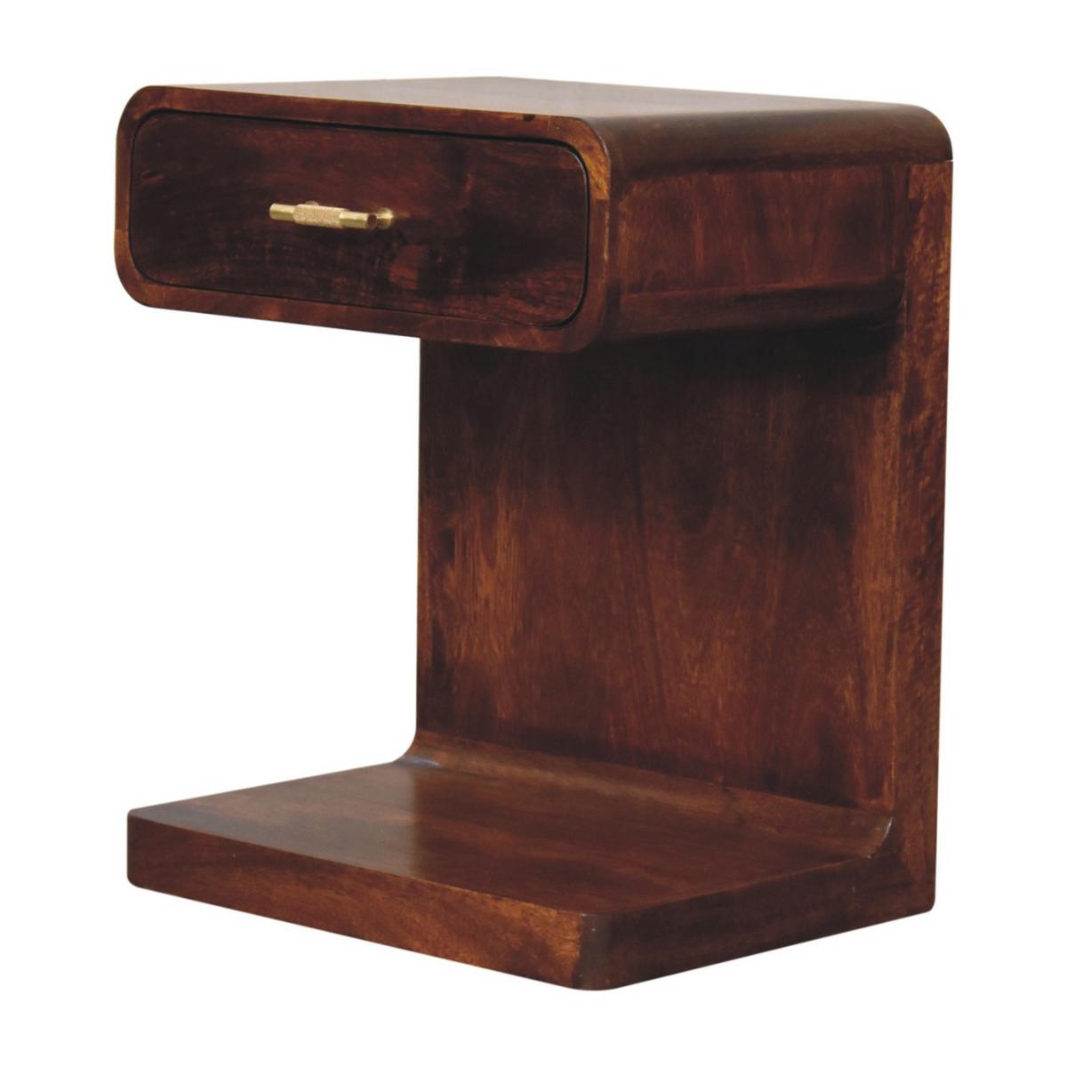 NACHTKASTEN Kastanie T-Stange Abgerundet, 1 Schublade und Offener Bereich, Dunkelbraun - Dunkelbraun/Messingfarben, Holz/Metall (45/55/35cm) - Artisan Furniture