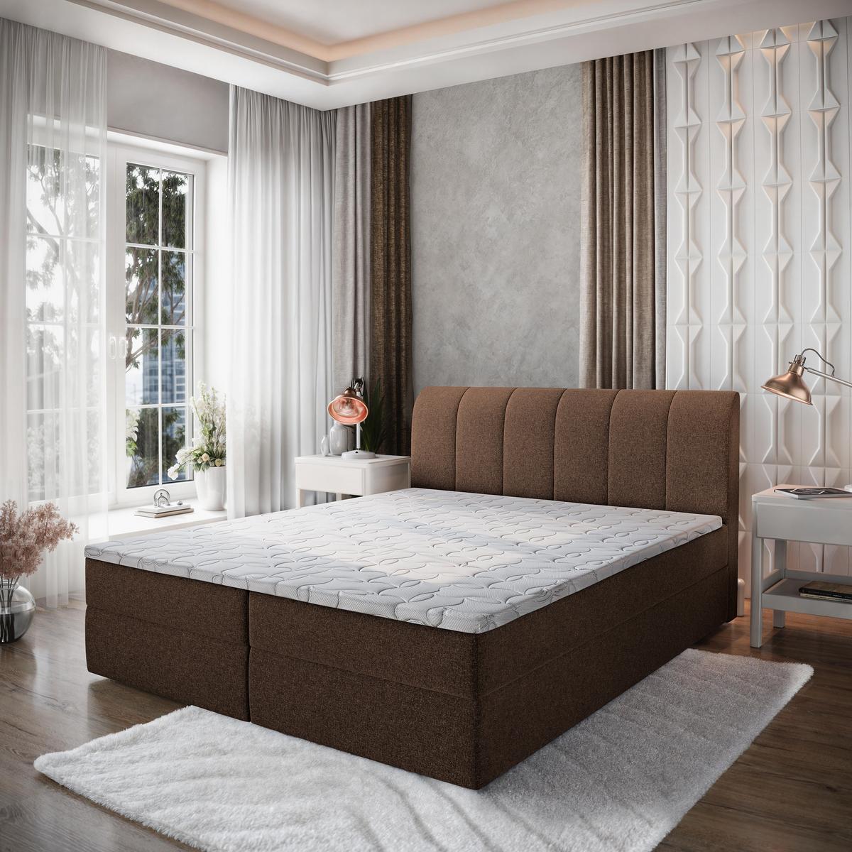 BOXBETT CEVANO 180x200 cm mit Matratze und Topper - Braun - Braun, Holz (180/200cm) - MASSENO