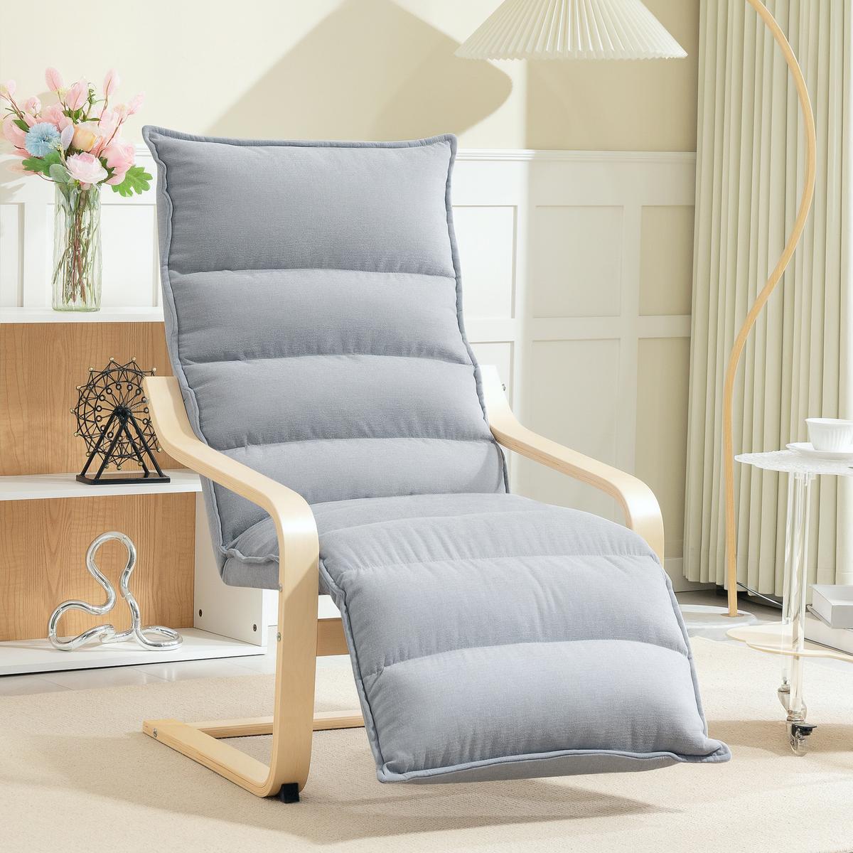 RELAXSSESSEL Sessel mit Verstellbar Fußteil, Armlehne für Wohnzimmer, Hellgrau - Hellgrau, Kunststoff (67/105/114cm) - HOMCOM