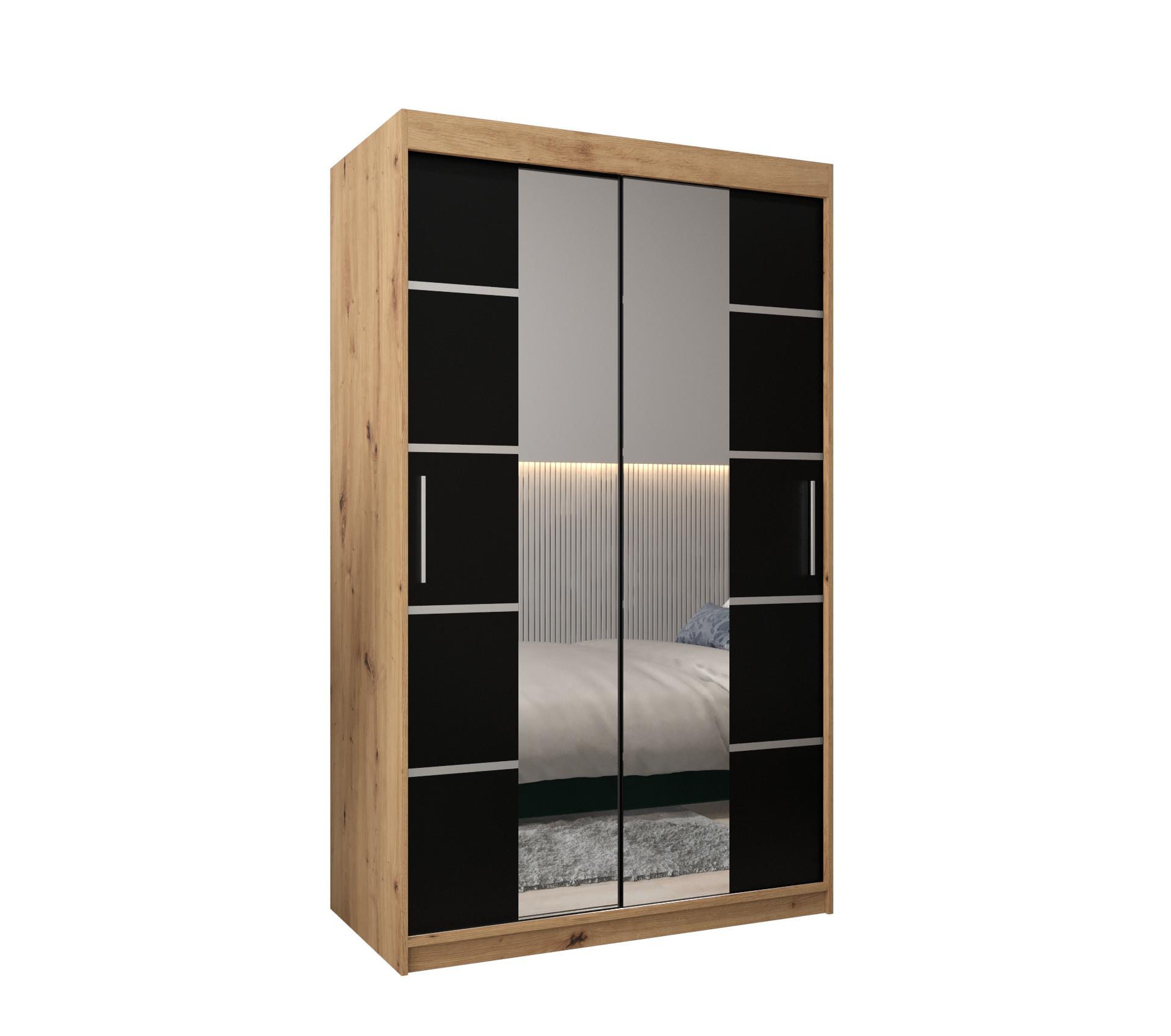 SCHWEBETÜRENSCHRANK 200/120/62 2-türig - Silberfarben/Schwarz, Holz/Kunststoff (120/200/62cm) - MÖBEL KRYSPOL