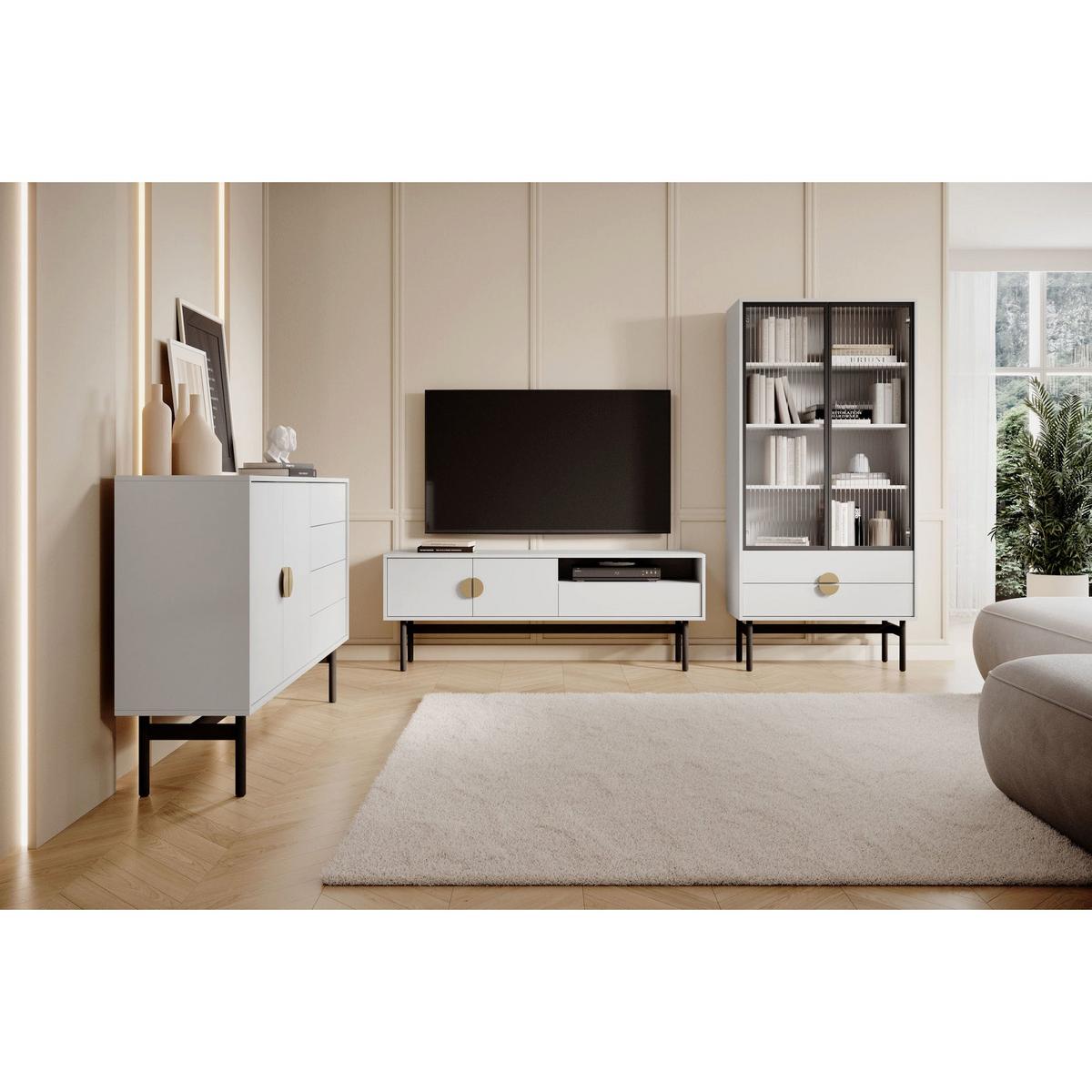 TV-LOWBOARD Stoon II WEISS 154 CM - Goldfarben/Schwarz, Holzwerkstoff/Metall (154/56.6/38cm) - Selsey