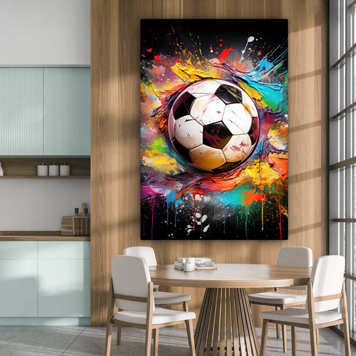 LEINWANDBILD Fußball - Farbe - Farben - Schwarz - Weiß Deko Groß 90x140 cm - Weiß, Textil (90/140cm) - MuchoWow