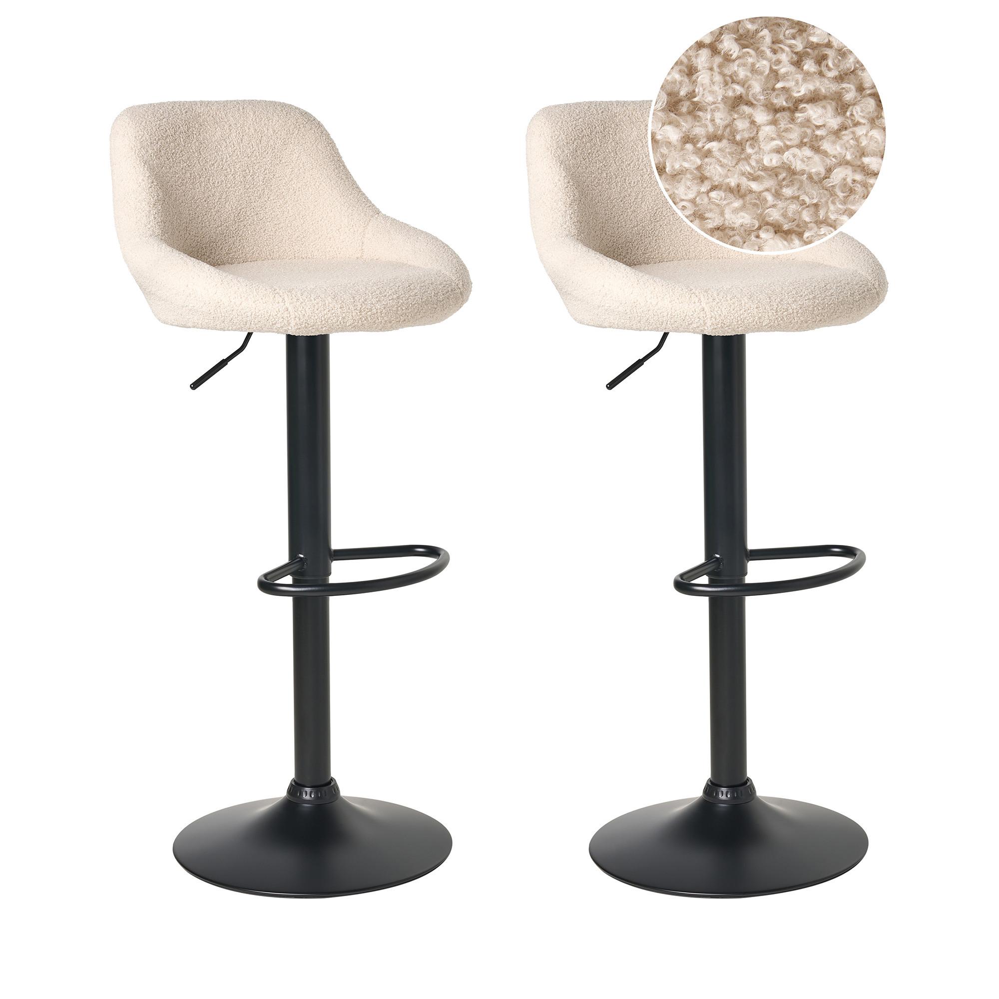 BARHOCKER 2er-Set Bouclé drehbar Hellbeige Medulin - Beige/Schwarz, Textil (47/83/39cm) - Beliani