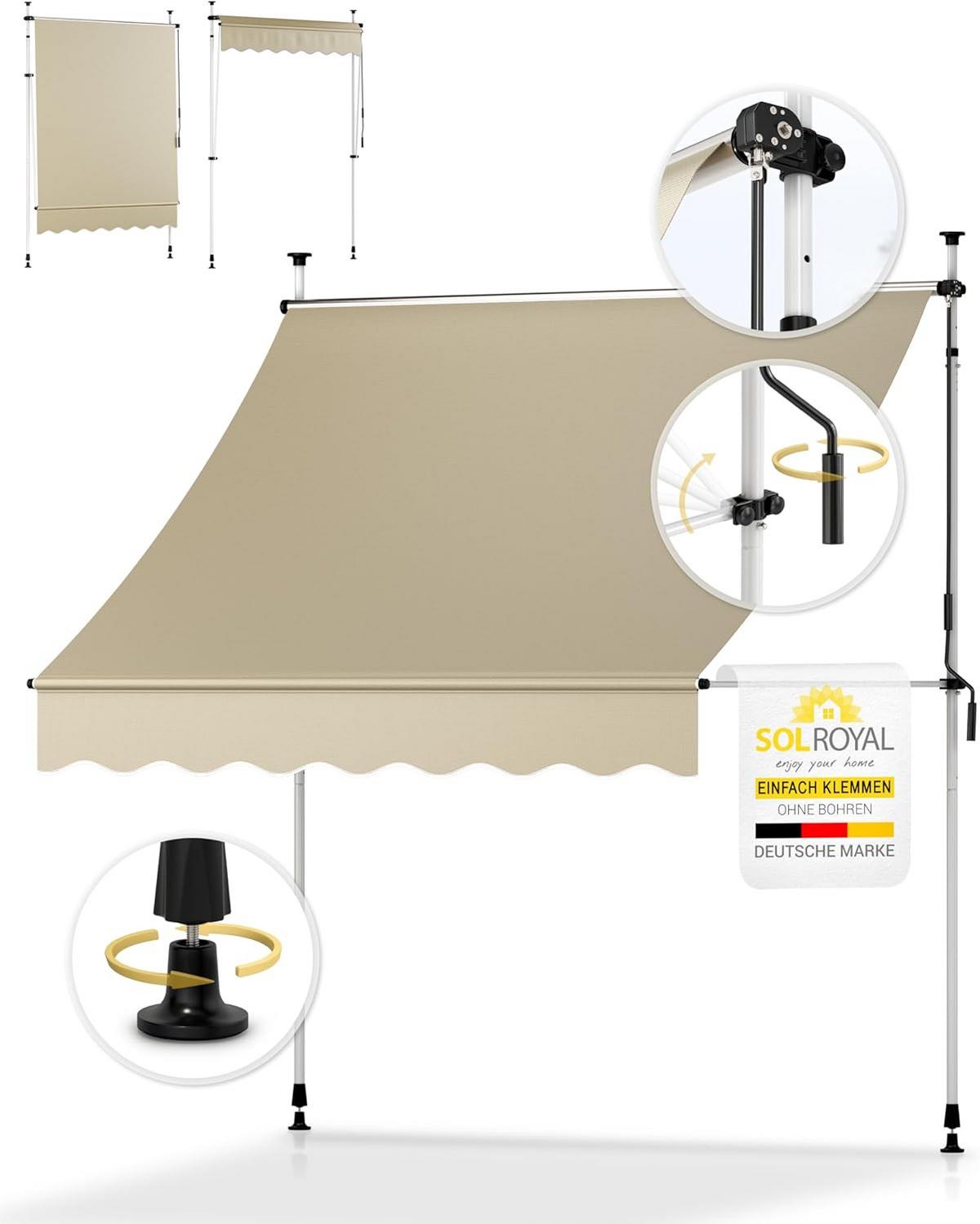 BALKONMARKISE SolVision BM3 Klemmmarkise 2,0x1,8m Beige - Beige, Textil (1800/1/2000cm) - Sol Royal