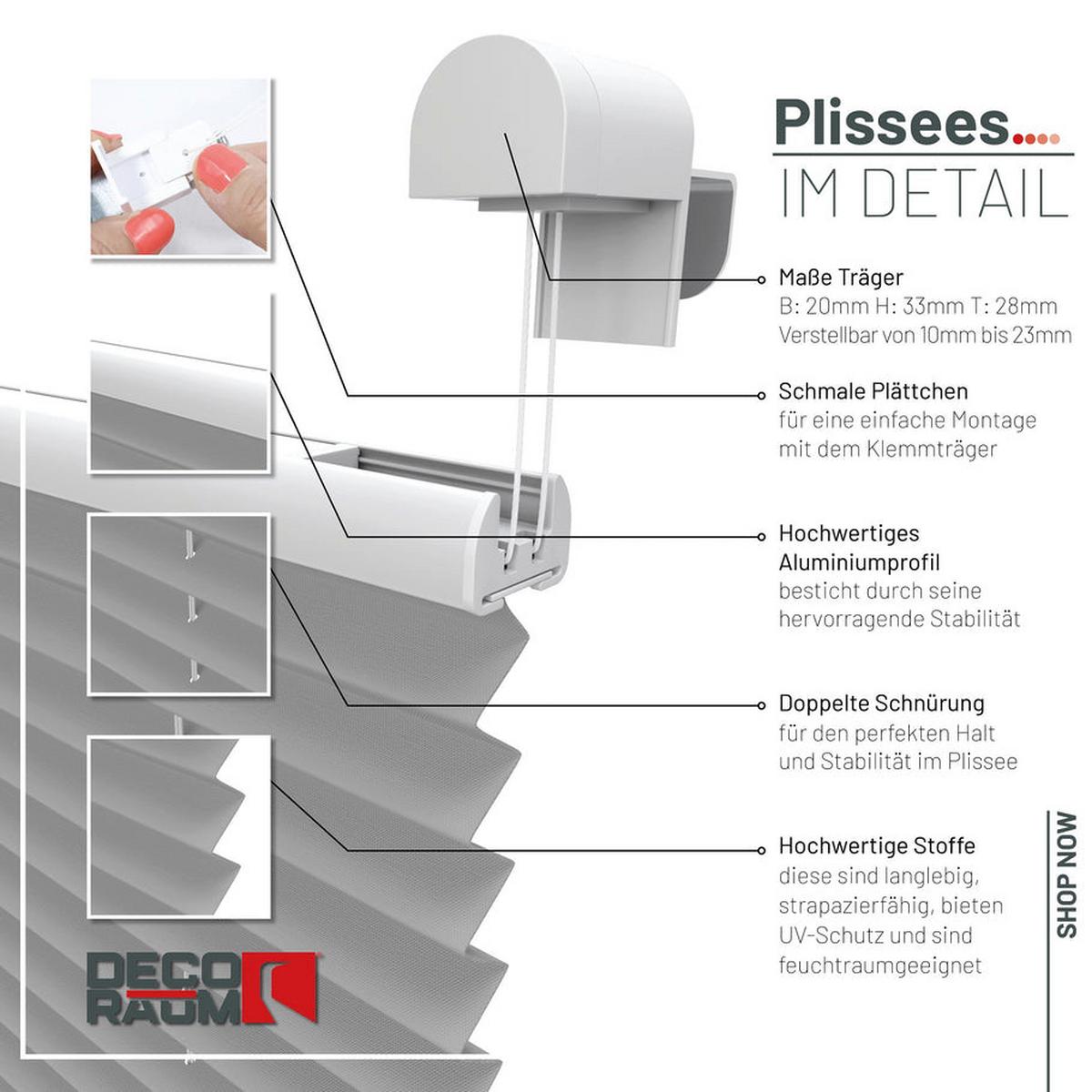 PLISSEE Basic 40 x 150cm Klemmfix ohne Bohren - Grau, Textil (40/150cm) - Deco-Raum