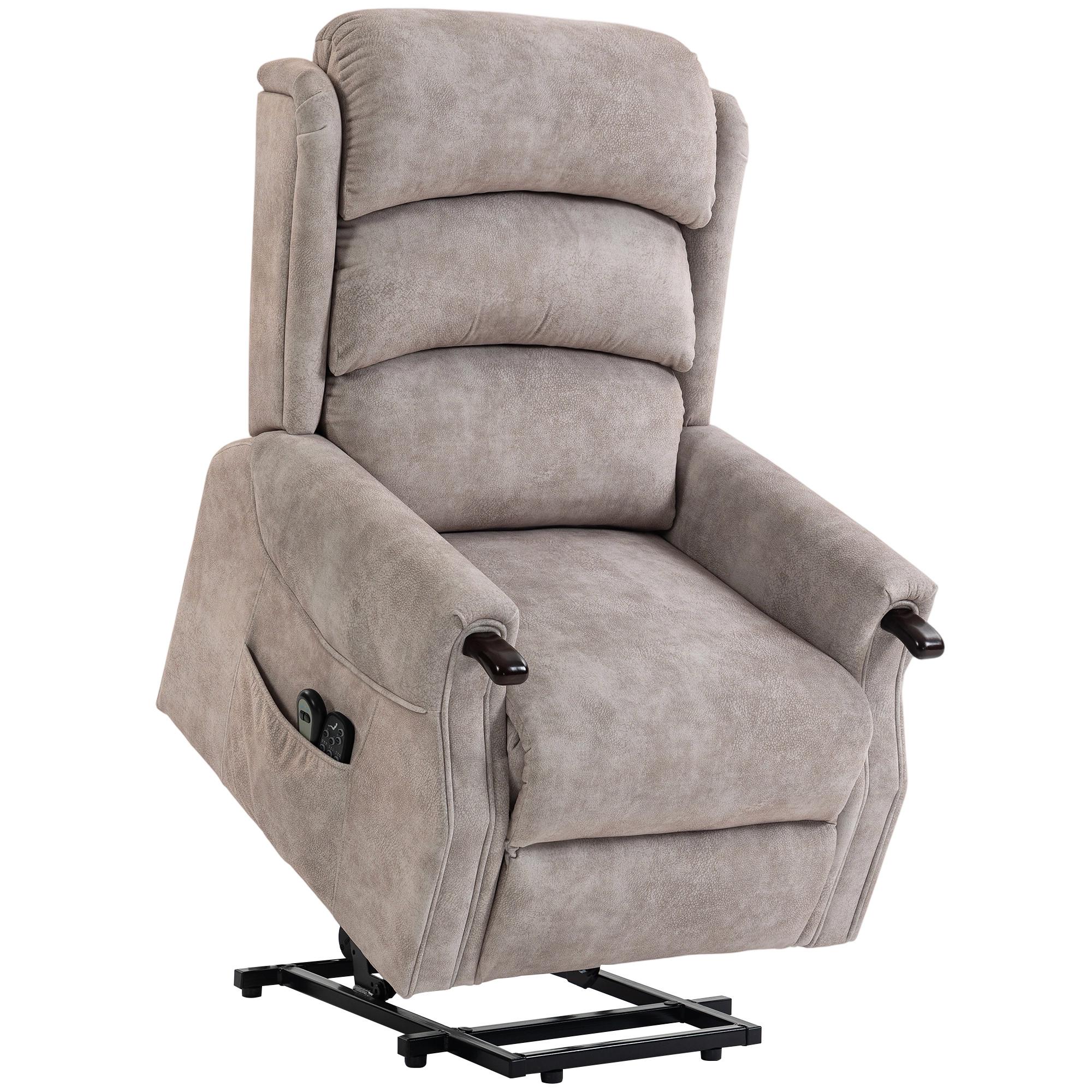 FERNSEHSESSEL-MIT-AUFSTEHHILFE Polyester Metall Hellgrau - Hellgrau/Naturfarben, Holz/Textil (79/111/93cm) - HOMCOM