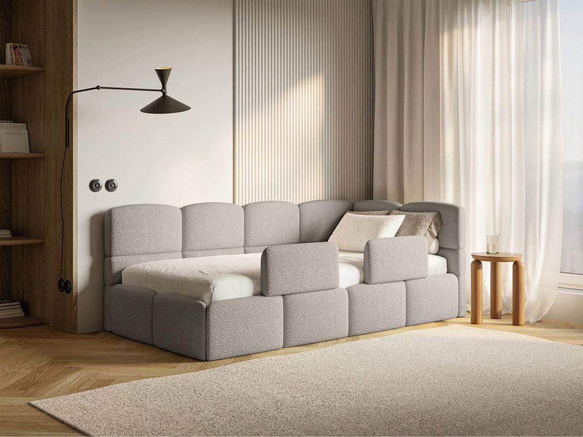 JUGENDBETT Cloudy rechts mit Rausfallschutz Bouclé Greige - Taupe, Kunststoff/Textil (90/200cm) - Selsey