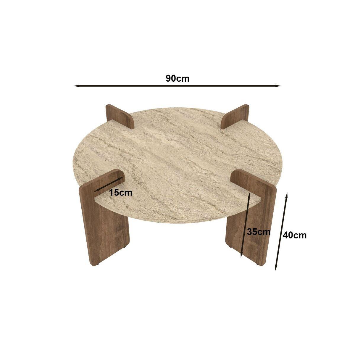 COUCHTISCH mit runder Platte D90 cm 90/35/90 cm - Beige, Holzwerkstoff (8/90/35cm) - Calicosy