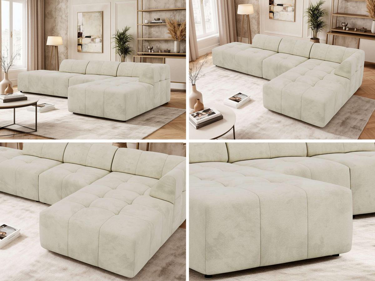 ECKSOFA GRIDA 3M L Beige Velvet - Rechts - Beige/Schwarz, Kunststoff/Textil (176/335cm) - MKS