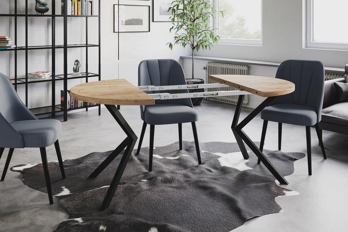 RUNDER Esszimmertisch LOFT LITEN, ausziehbarer Tisch Durchmesser: 90 cm/170 cm, Wohnzimmertisch Farbe: Braun, mit Metallbeinen in Farbe Schwarz - Schwarz/Braun, Holzwerkstoff (90/90/76cm) - Alpi-Möbel
