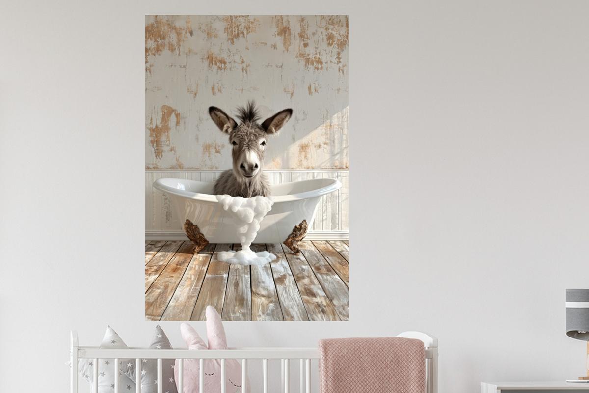 WANDTATTOO Esel - Tiere - Badewanne - Schaumstoff Wandaufkleber 80x120 cm - Weiß, Kunststoff (80/120/0.1cm) - MuchoWow