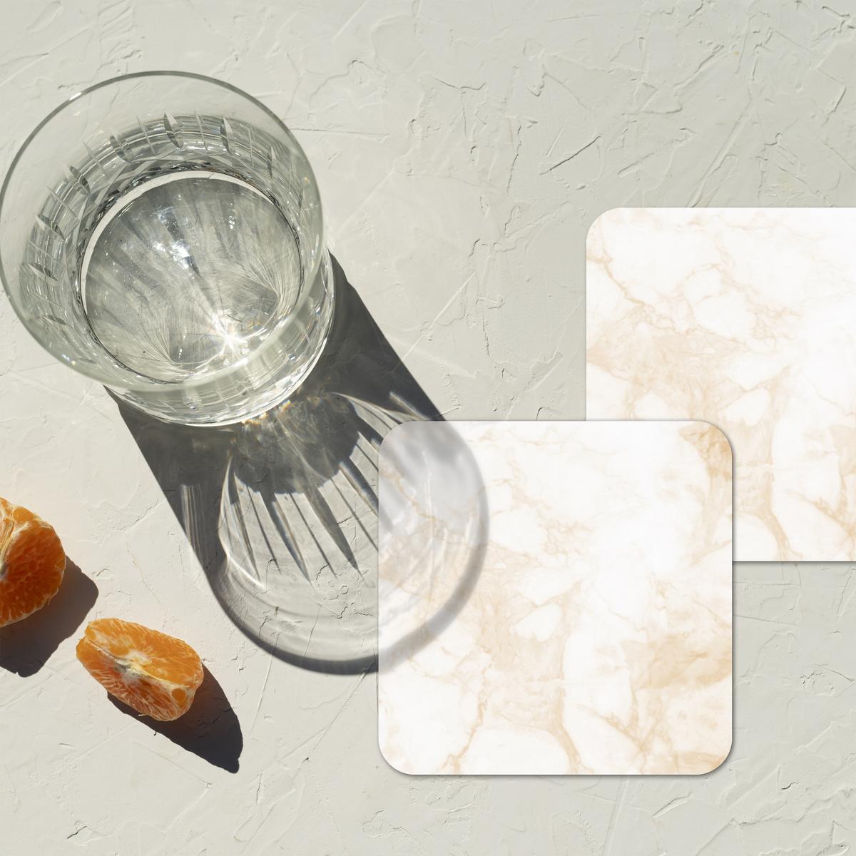 GLASUNTERSETZER 6er-Set Marmor - Weiß - Gold - Luxus Getränkeuntersetzer 10x10 cm - Creme, Naturmaterialien (10/0.2cm) - MuchoWow
