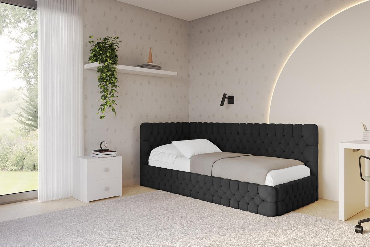 EINZELLBETT Jugendbett mit Bettkasten, Rechts - MULY 100x200 Schwarz - Anthrazit, Holzwerkstoff/Textil (100/200cm) - ALTDECOR