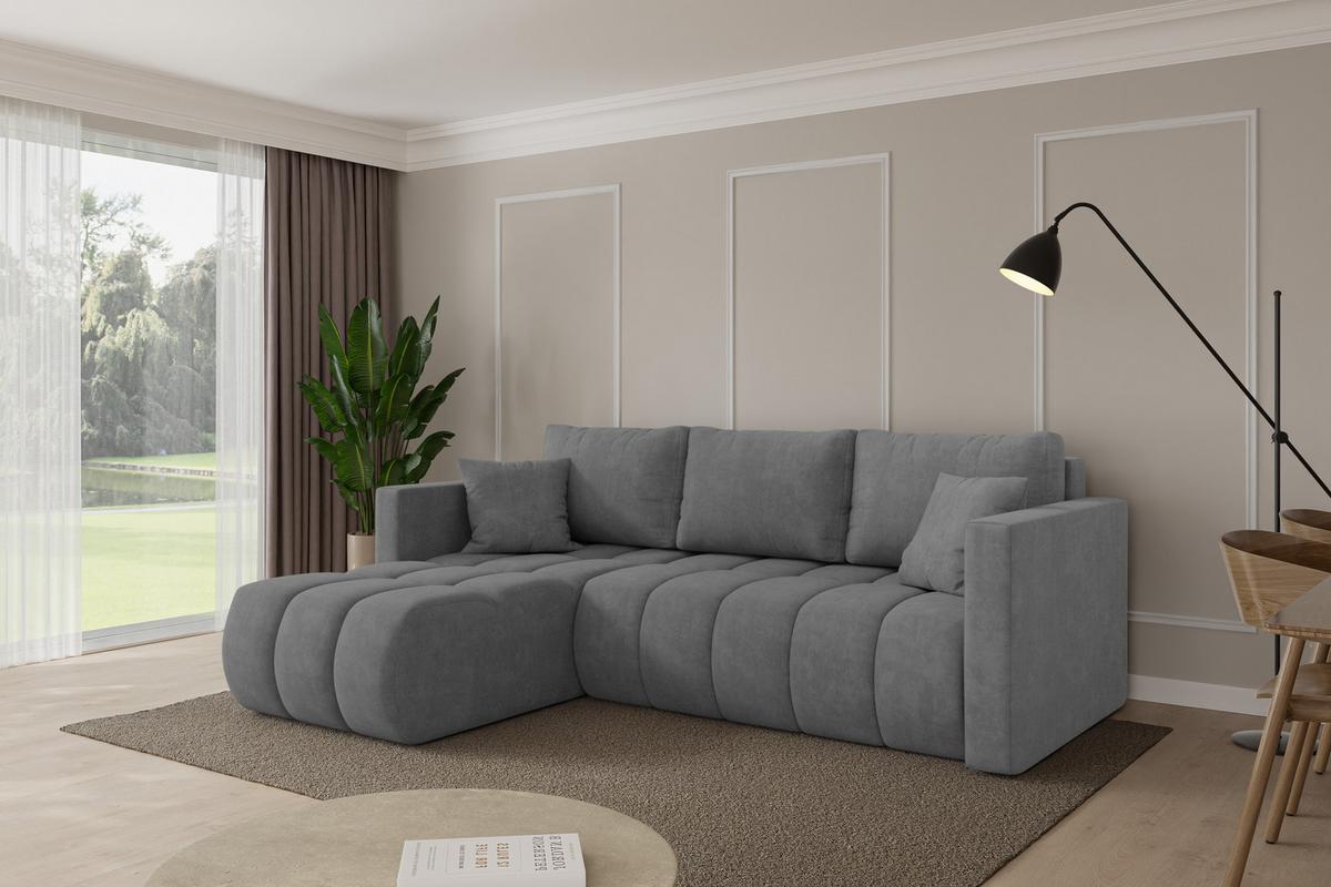 ECKSOFA mit Schlaffunktion Ottomane Links GARD-L 226x146x85 Grau Velours - Taupe/Schwarz, Holzwerkstoff/Kunststoff (226/146cm) - ALTDECOR