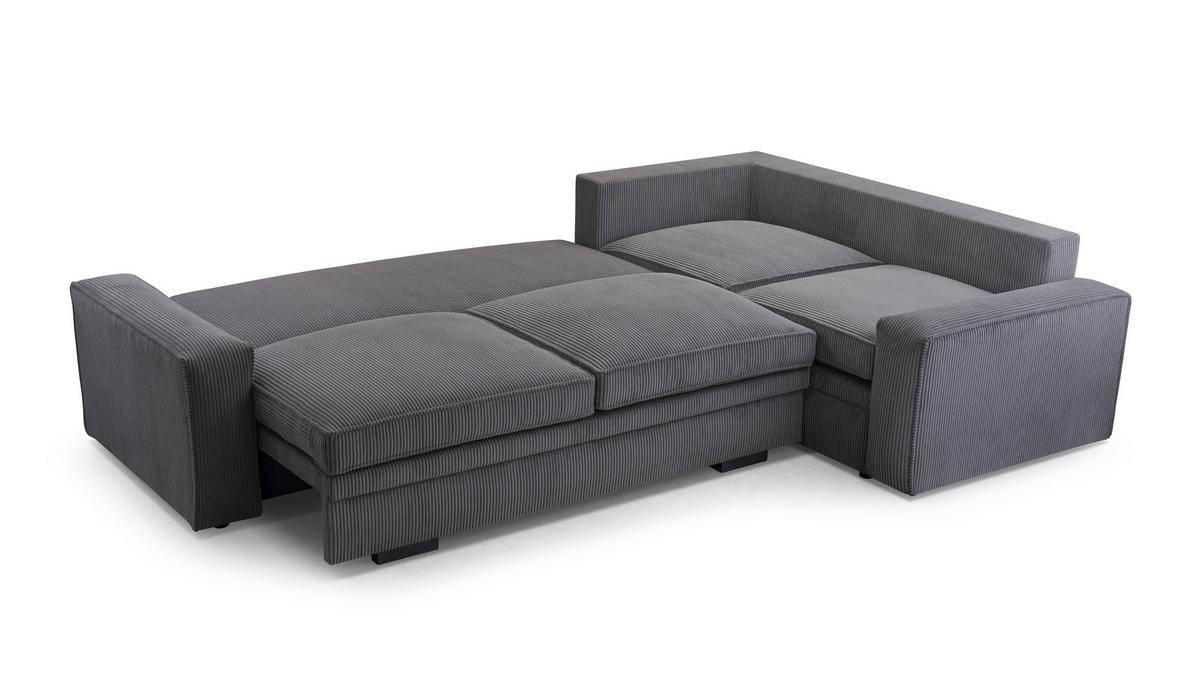 ECKSOFA L Form Treville DunkelGrau 296/196/94 cm – Rechts, mit Bettkasten und Schlaffunktion - Dunkelgrau/Schwarz, Kunststoff/Textil (296/196cm) - AX Living