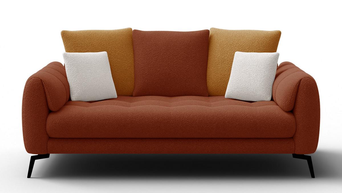 SOFA CALME 2,5-Sitzer, dunkelorange und écru - Dunkelorange/Schwarz, Holz/Textil (199/92/108cm) - Wozimo