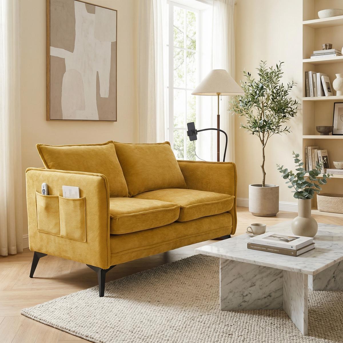 SOFA 2-SITZER in Gelb aus weichem Chenille - Gelb, Textil (127/66/69cm) - Urban Meuble