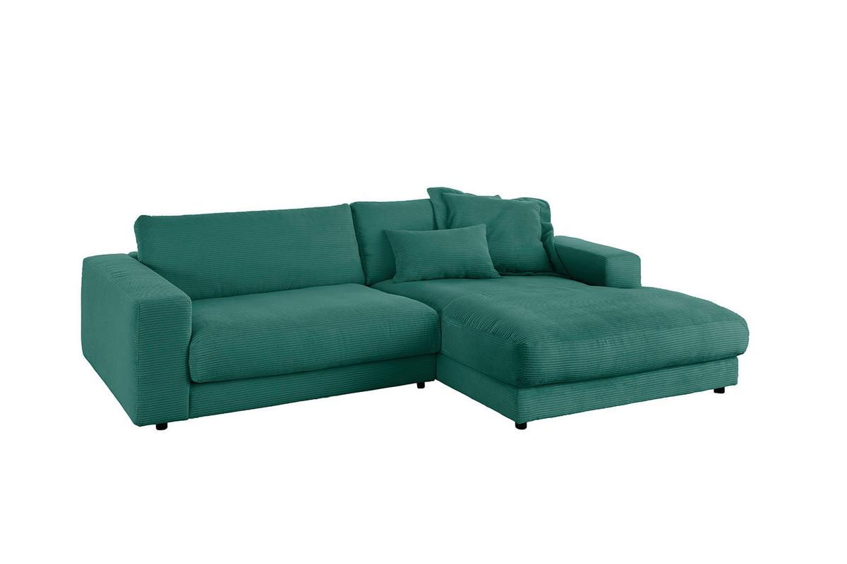 ECKSOFA MADELINE Smaragdgrün Cord - Smaragdgrün/Schwarz, Kunststoff/Textil (270/190cm) - KAWOLA