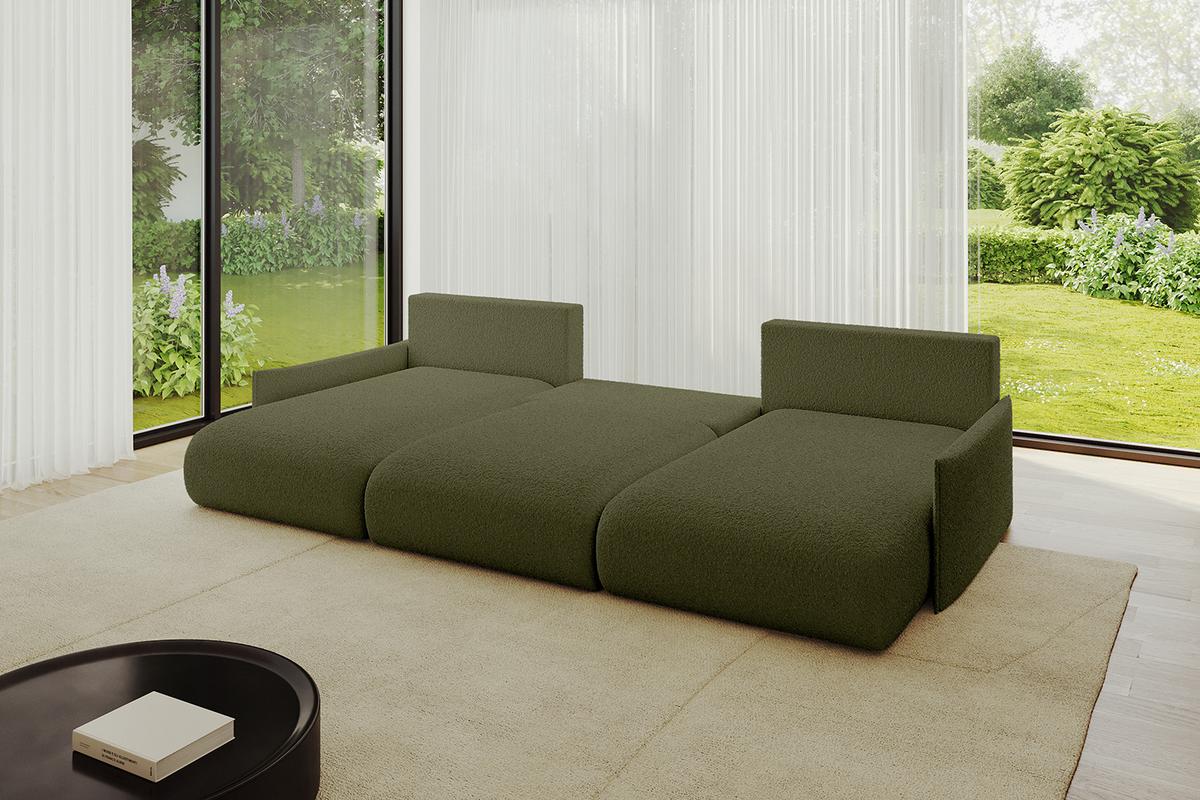 WOHNLANDSCHAFT mit Schlaffunktion und Bettkasten ONESK-U-v1 317x177x72 Grün Bouclé - Olivgrün, Holzwerkstoff/Kunststoff (317/72/177cm) - ALTDECOR