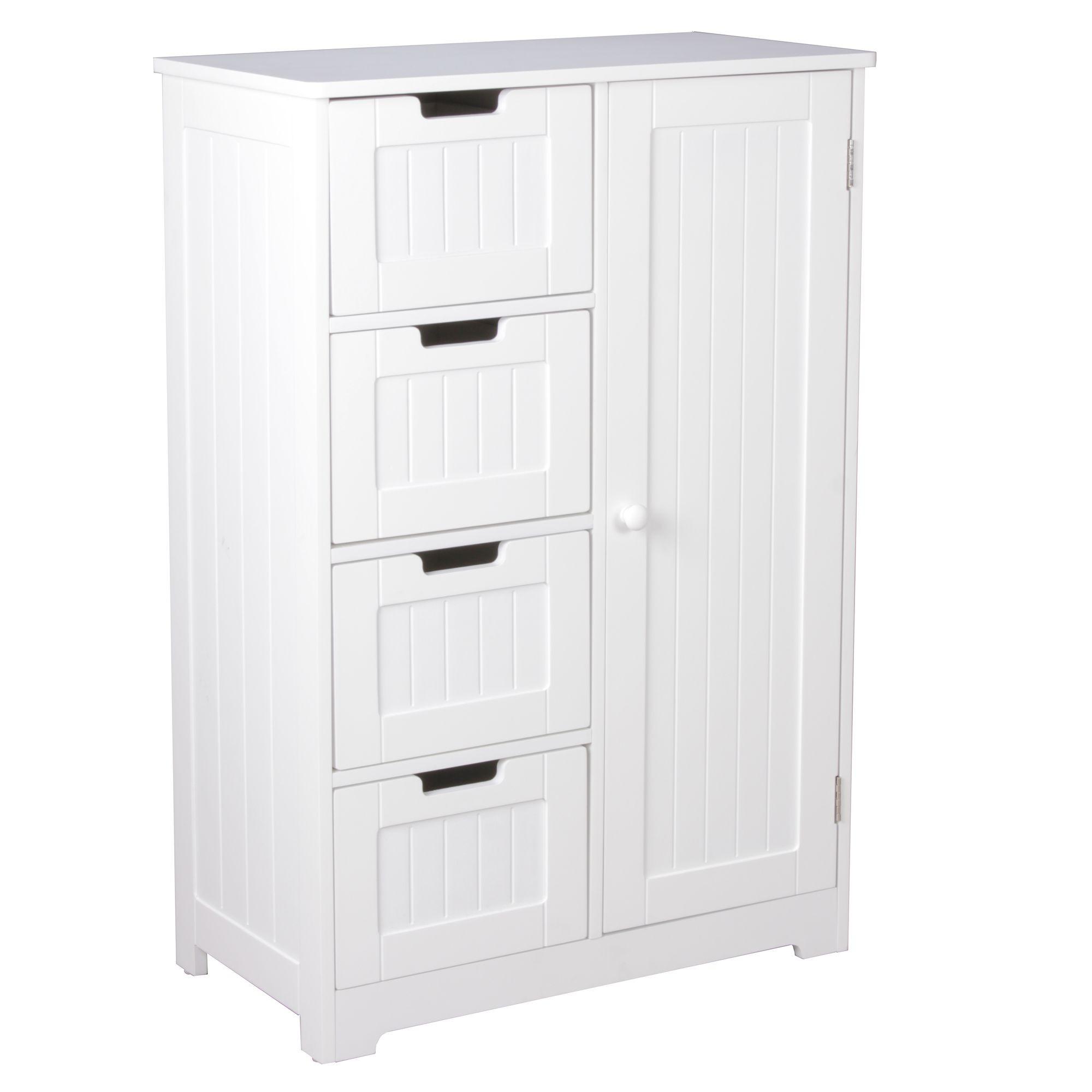 BADSCHRANK Weiß 56 x 83 x 30 cm im Landhausstil aus MDF mit 4 Schubladen und 1 Tür PATTI - Weiß, Holzwerkstoff (56/83/30cm) - KADIMA DESIGN