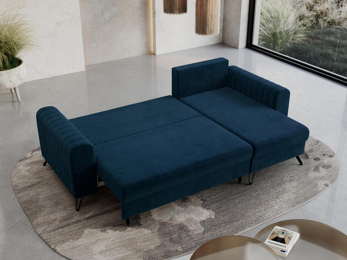 ECKSOFA Axel Velvet Dunkelblau - Schwarz/Dunkelblau, Textil/Metall (242/140cm) - MKS