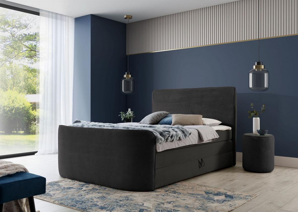 BOXSPRINGBETT Body In Stoff Paros - Schwarz, Holzwerkstoff/Textil (200/200cm) - Fun Möbel