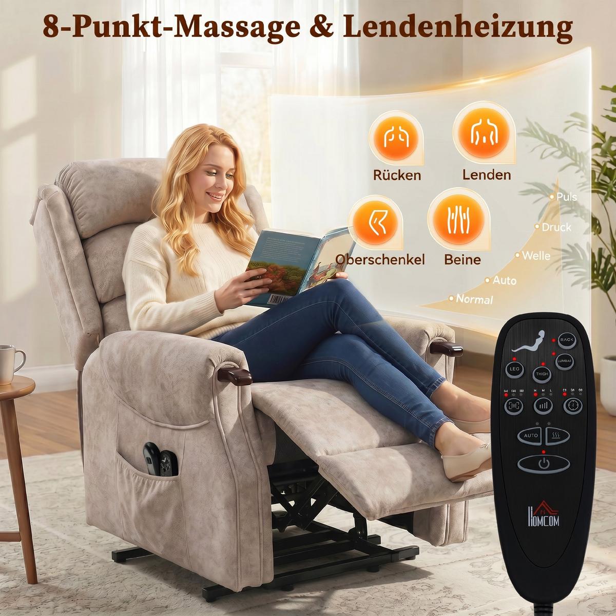 FERNSEHSESSEL-MIT-AUFSTEHHILFE Polyester Metall Hellgrau - Hellgrau/Naturfarben, Holz/Textil (79/111/93cm) - HOMCOM