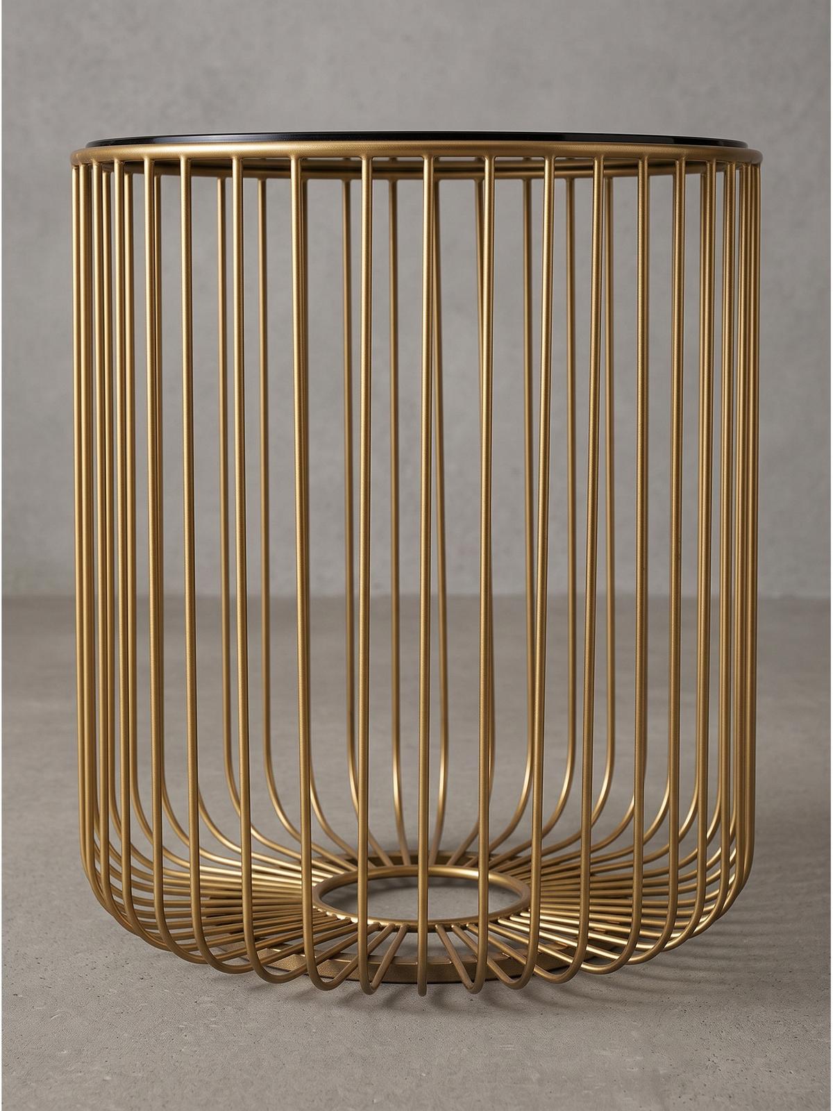 BEISTELLTISCH DENIA, Einscheiben-Sicherheitsglas, Schwarz-Gold, Ø 40 x 47 cm - Goldfarben, Glas/Metall (40/40/47cm) - KADIMA DESIGN