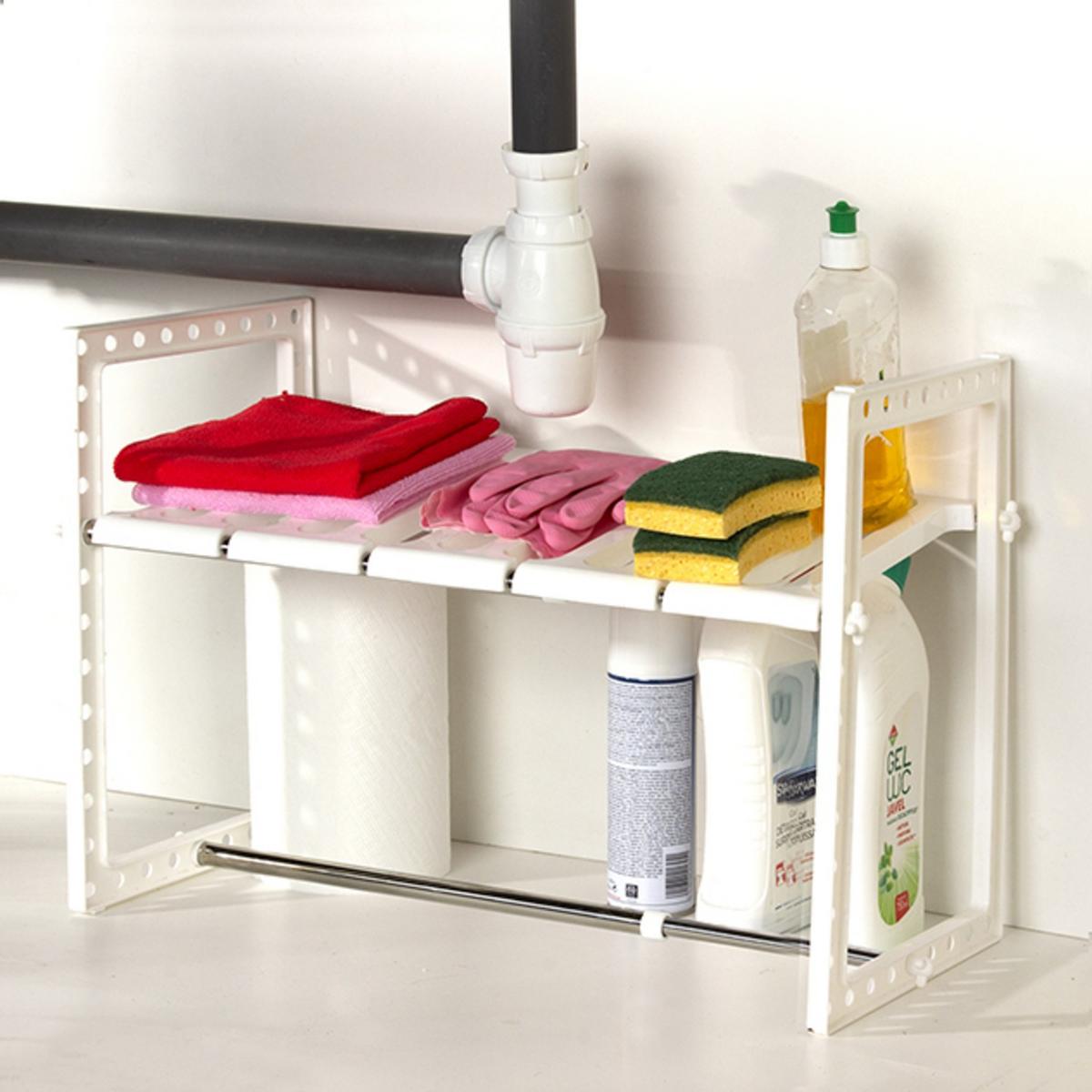 AUSZIEHBARES Regal für unter die Spüle mit 1 Regalebene L38/65 cm - Weiß, Kunststoff (26.5/38/38cm) - Calicosy