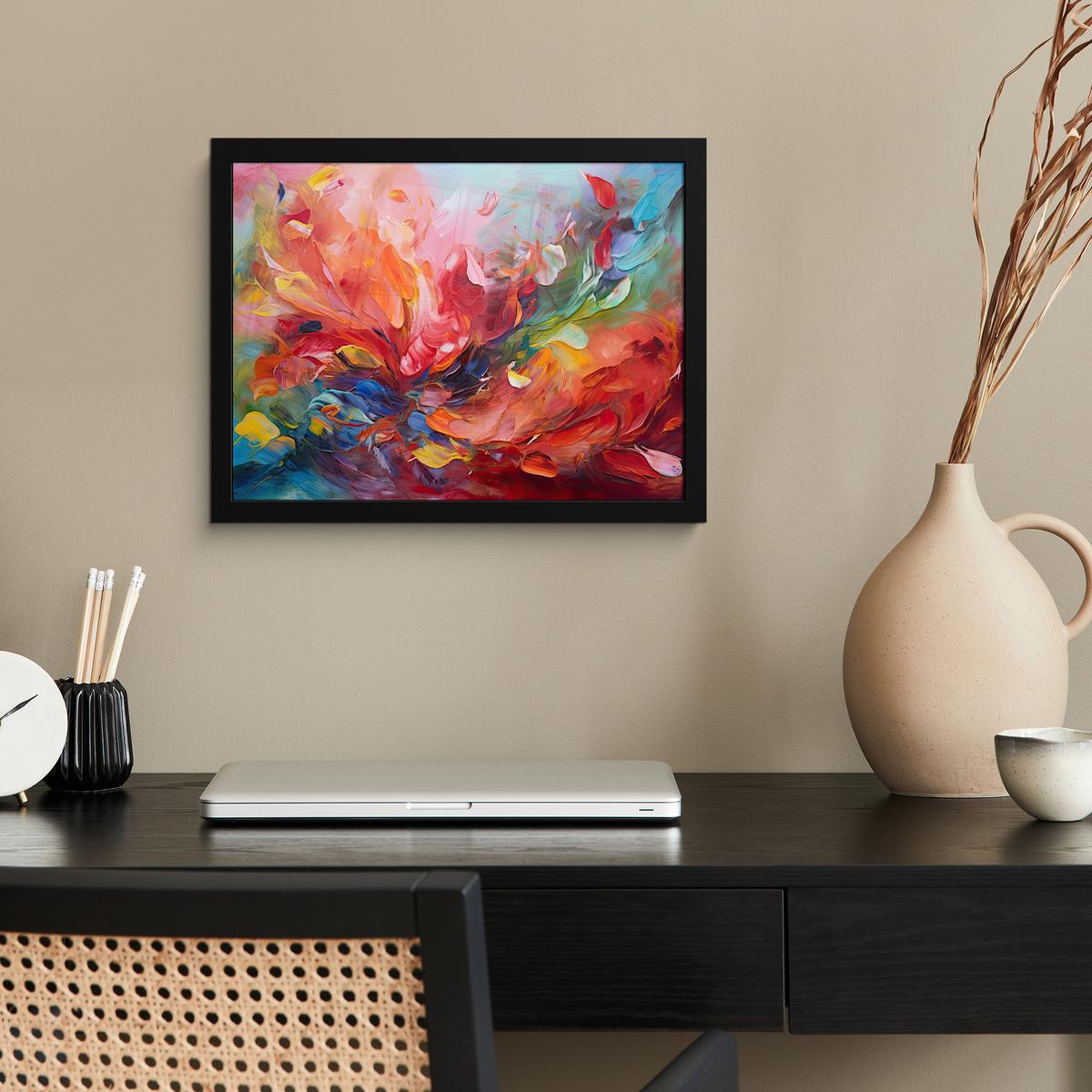 POSTER MIT RAHMENGERAHMTES BILD Ölgemälde - Kunst - Abstrakt - Farbenfroh 40x30 cm - Altrosa, Papier (40/30cm) - MuchoWow