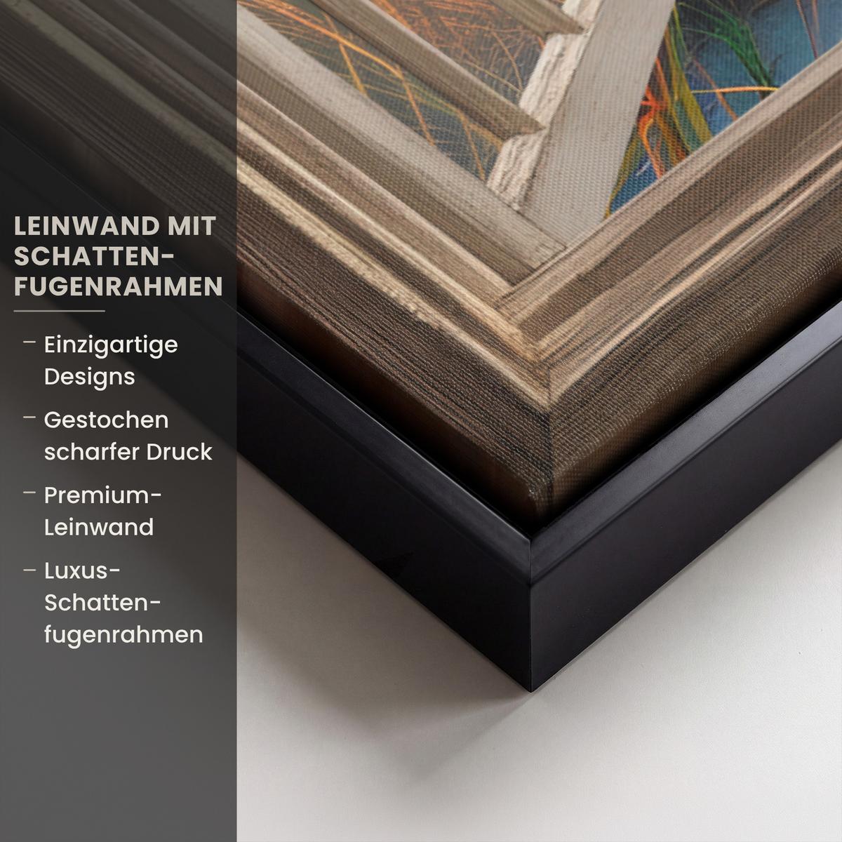 LEINWAND Bilder mit Rahmen - Aussicht - Fenster - Leuchtturm - Sonnenuntergang - Strand - 100x70 - Dunkelorange, Textil (100/70cm) - MuchoWow