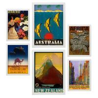POSTER Set Mit 6 Von Norden Nach Süden Vollfarbige Illustrationen Von Vintage Tourismus Werbetafeln Aus Der Ganzen Welt A3 & A4 Weißer Rahmen - Weiß, Papier (29/3cm) - Nacnic
