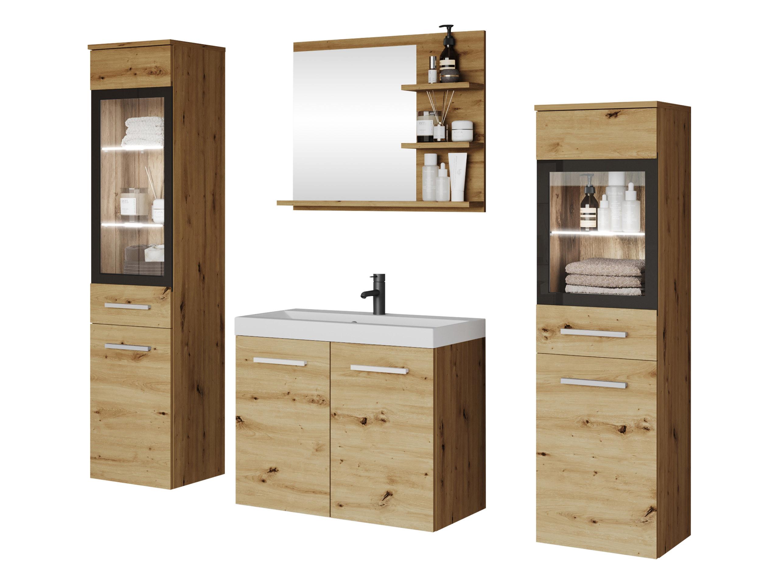 BADMÖBEL-SET Madrit I mit weißer LED Beleuchtung - Eiche Artisan, Holzwerkstoff (30/132/30cm) - MIRJAN24