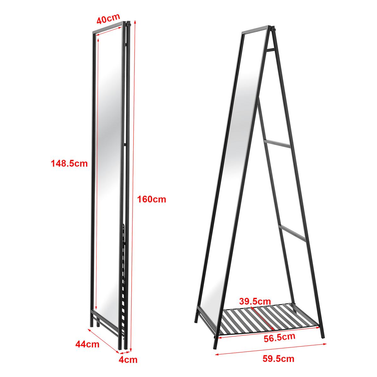 STANDSPIEGEL Ruffano - Schwarz, Glas/Metall (40/160/148.5cm) - [en.casa]